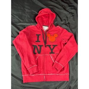 Disney Store Japan I Love New York Mickey Full Zip Hoodie Hooded Sweatshirt Med
